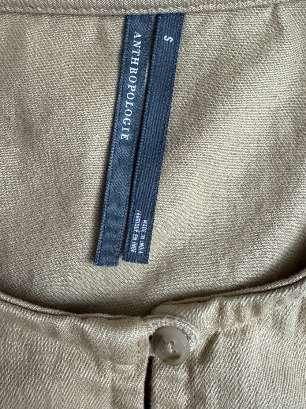 Anthropologie Beige Button-Front, Eyelets Puff Sleeve Top - Picture 8 of 8